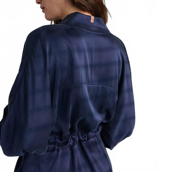 NEW LUNYA washable silk short robe in deep blue